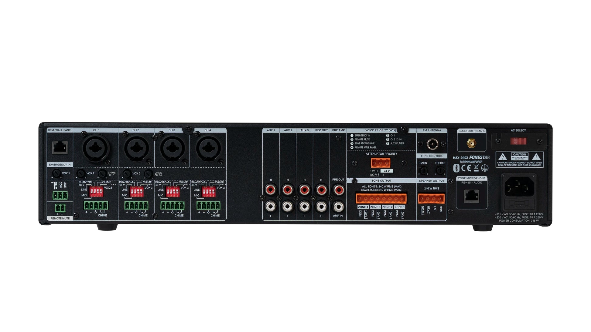 FONESTAR MAX-240Z 240W 4-Zone PA multi-zone amplifier FONESTAR