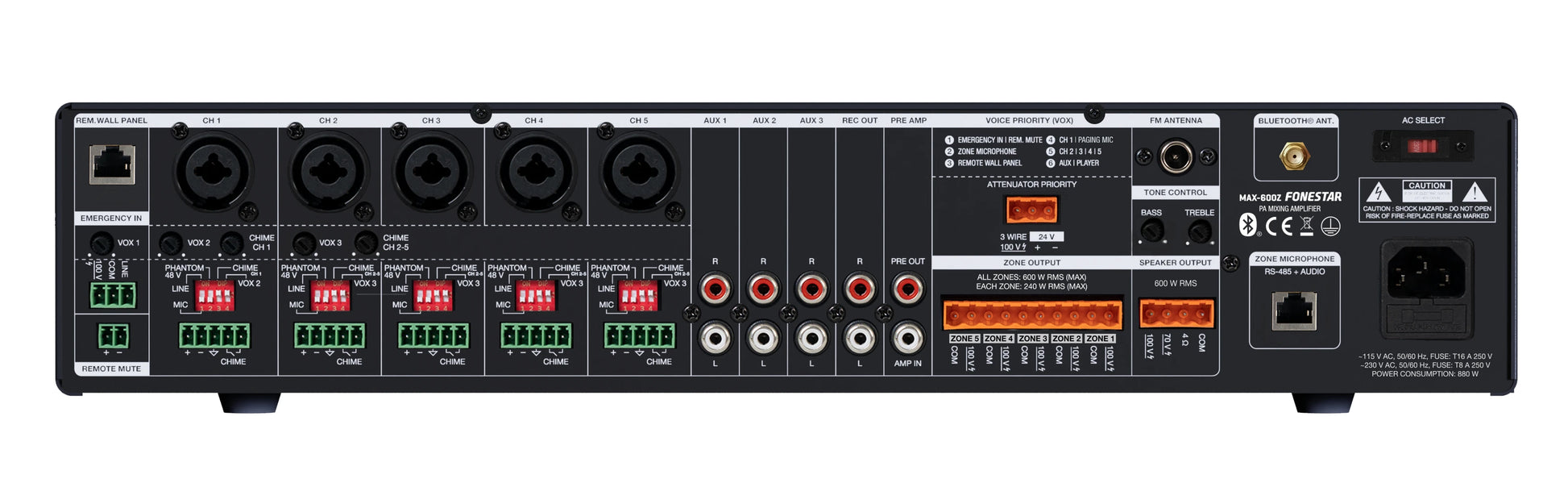 FONESTAR MAX-600Z 600W 5-Zone PA multi-zone amplifier FONESTAR