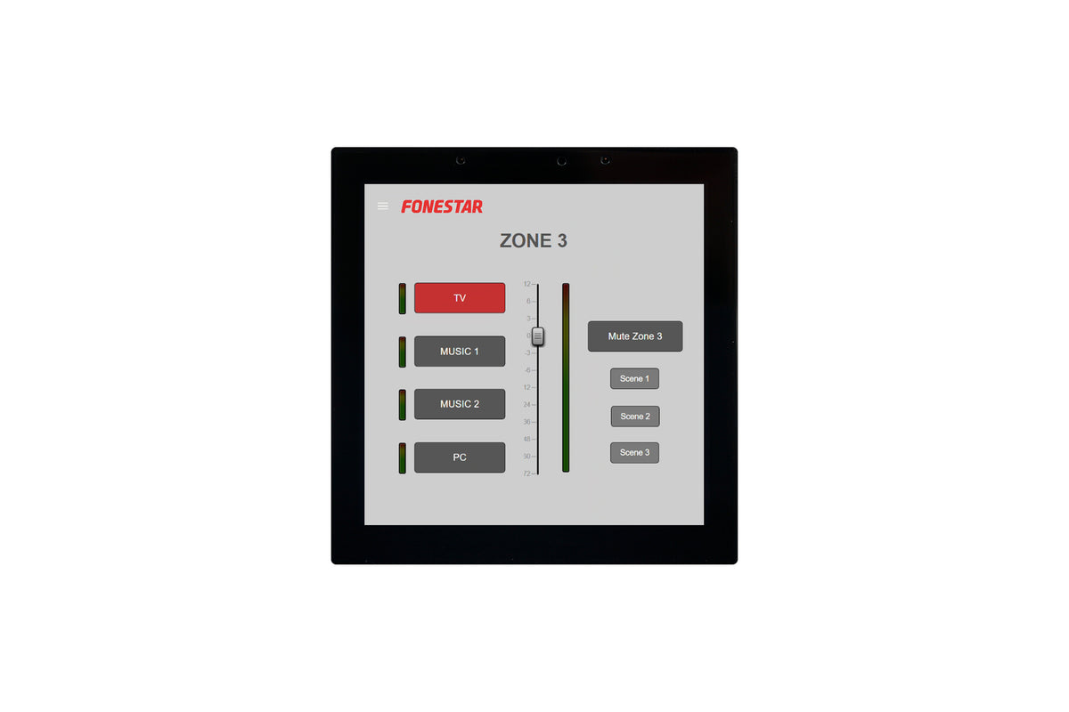 FONESTAR MINITAB-4 4" Android smart wall touch panel for NMX matrix - front view with touchscreen