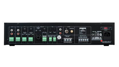 FONESTAR PROX-120Z 3-Zone 120W PA amplifier with Bluetooth®/USB/FM player and speaker zone selector.