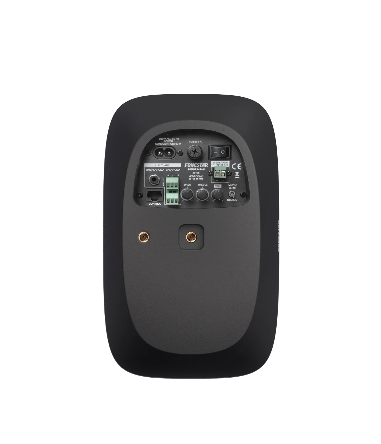 FONESTAR SONORA-5AN 5 ¼'' active surface speaker. 25 + 25 W RMS. Adjustable fixing mount. Steel safety cable.
