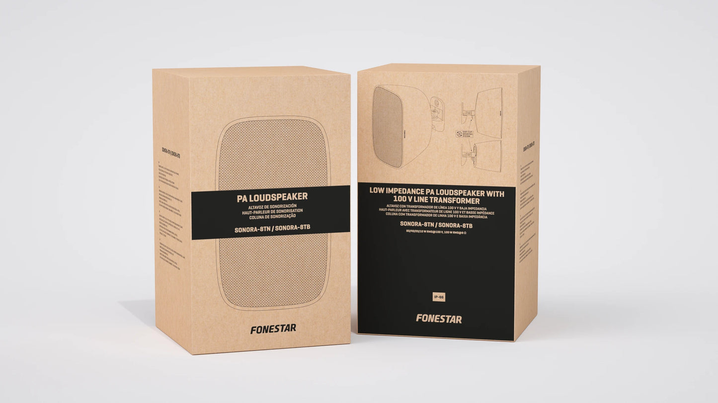 FONESTAR SONORA-8TB 8'' surface speaker. 80/40/20/10 W RMS@100V. IP-66 protection