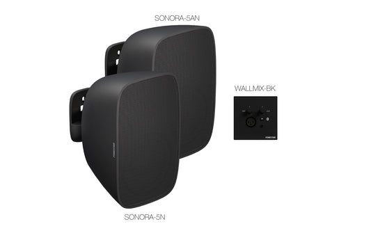 FONESTAR SONORA-WM5-BK Wall-mounted stereo sound system 25+25W RMS black - complete kit with SONORA active and passive speakers and WALLMIX-BK wall mixer
