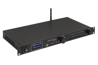 FONESTAR TUI-1-RBUA Wireless/USB audio player and radio (FM, internet and DAB/DAB+) - angled front view with Wi-Fi antenna