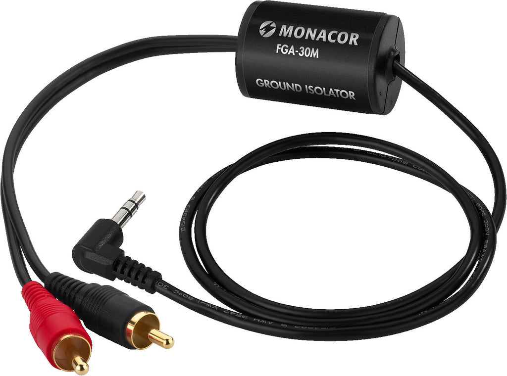 MONACOR FGA-30M Ground Isolator 3.5mm stereo plug to 2 x RCA plugs