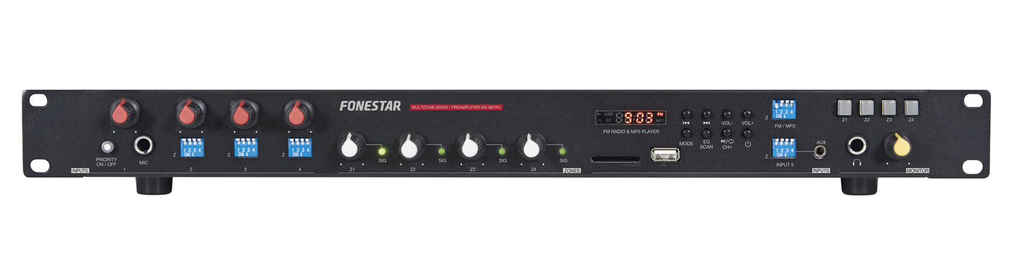 FONESTAR MX-867RU Mixer/preamplifier with 5-channel audio matrix assignable to 4 output zones