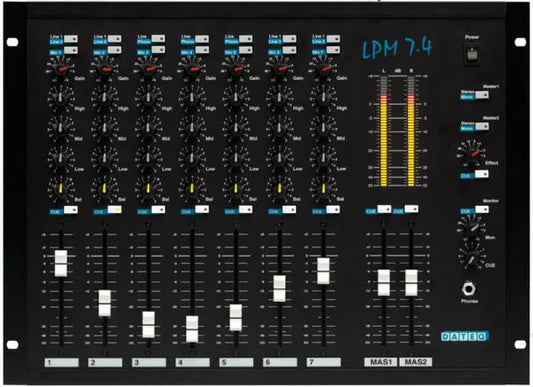 DATEQ LPM7.4 Dateq LPM7.4 - 7 Channel mixing console; 7 Mic, 3 phono, 11 line, 2 Master outputs on XLR