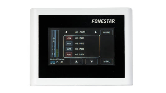 FONESTAR MPX-460P Remote control for volume control and zone and scene assignment with touch screen.