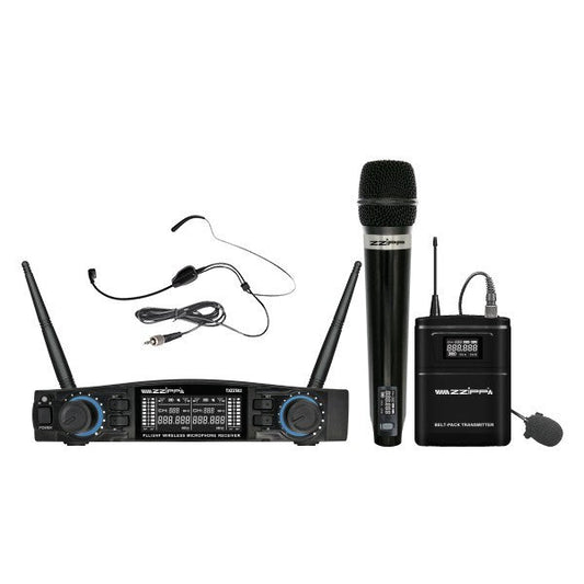 ZZIPP TXZZ582 UHF dual wireless mic, 48 channels, with handheld mic and bodypack transmitter with headset mic
