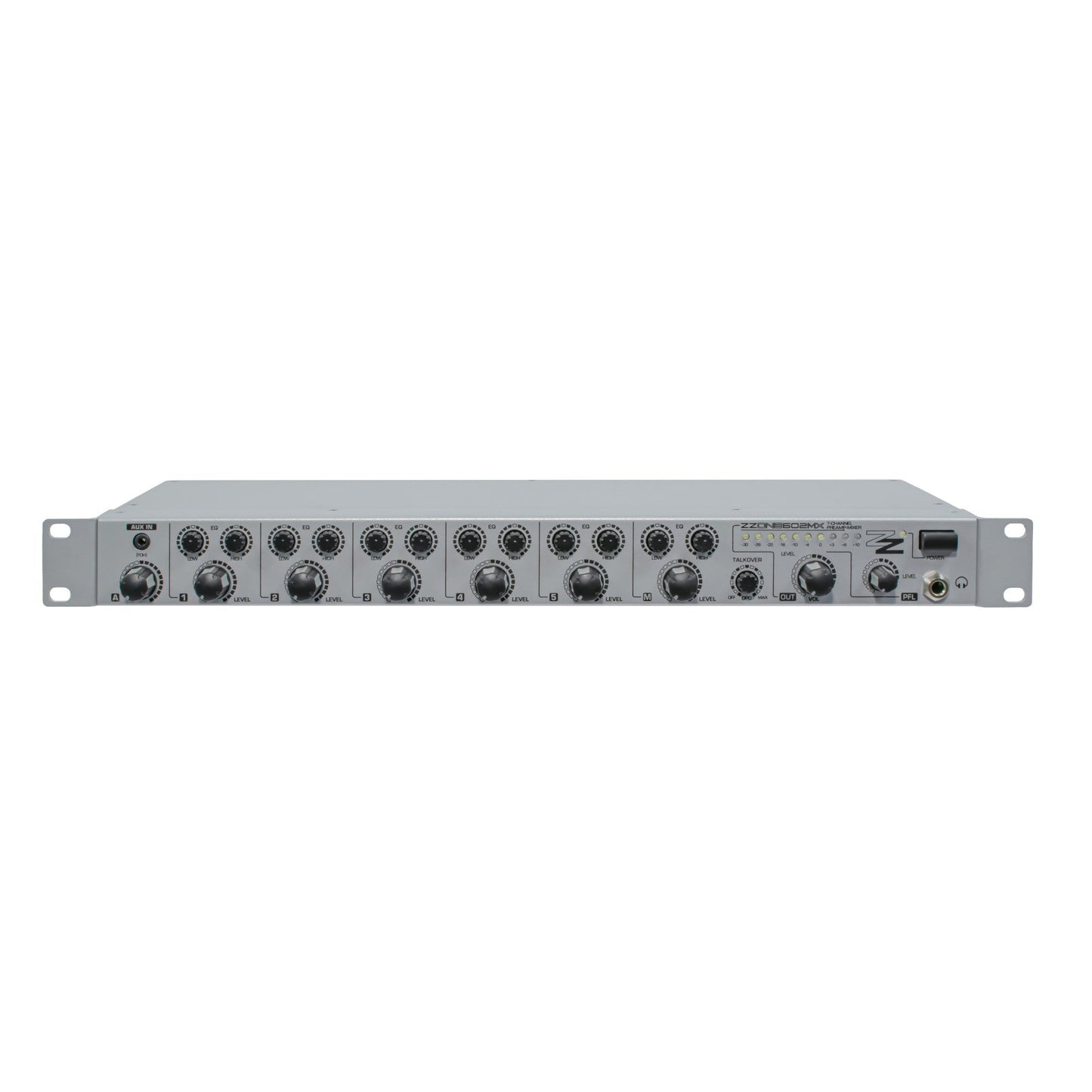 ZZONE ZZONE602MX 7-Channel Preamp with 5 x Mic/Line, 1 x Line Input and 1 x dedicated Mic Input with adjustable talkover and priority.
