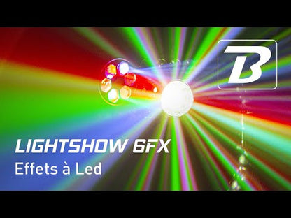 BOOMTONE DJ LIGHTSHOW6FX LASER, Strobe, Crystal Ball, UV, LED Wash, Gobos